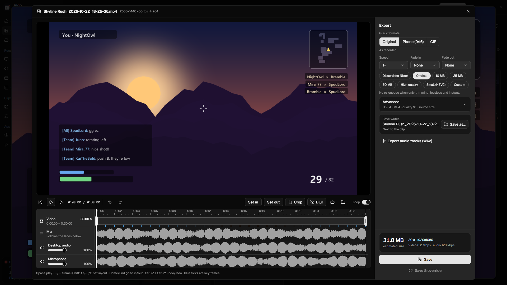 Vido's editor with one audio lane per device